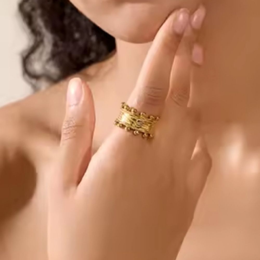 New! 18k Gold Wide Textured Statement Crown Band Ring Size Sz 6 7 8